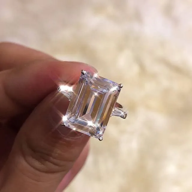Handmade 6.5 ct Emerald Cut 925 Sterling Silver Engagement Ring