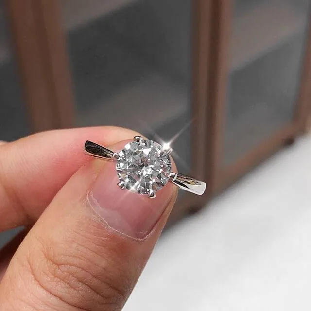 Handmade 1.5 ct Round Cut Simple Design 925 Sterling Silver Engagement Ring