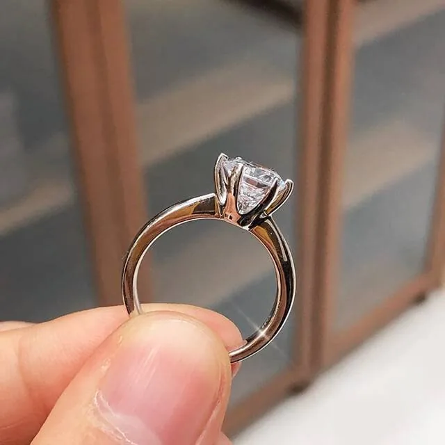 Handmade 1.5 ct Round Cut Simple Design 925 Sterling Silver Engagement Ring