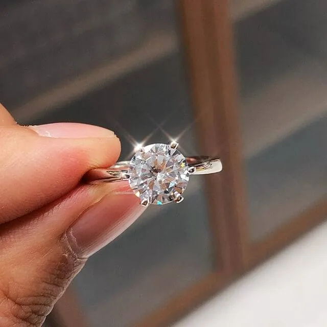 Handmade 1.5 ct Round Cut Simple Design 925 Sterling Silver Engagement Ring