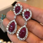 Handmade Fashion Ruby Diamond Dangle Earrings