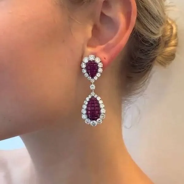 Handmade Fashion Ruby Diamond Dangle Earrings