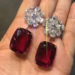 Handmade Flower Design 7.5ct Cushion Cut Ruby Drop Earrings