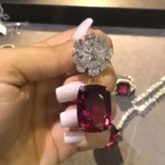 Handmade Flower Design 7.5ct Cushion Cut Ruby Drop Earrings