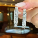 Handmade Emerald Cut Diamond Hoops Earrings