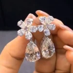 Elegant Flower Design Pear Cut Drop Earrings