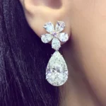 Elegant Flower Design Pear Cut Drop Earrings