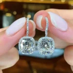 Handmade 4 CT Cushion Cut Diamond Dangle Earrings