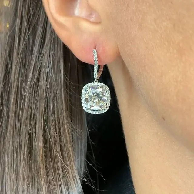 Handmade 4 CT Cushion Cut Diamond Dangle Earrings