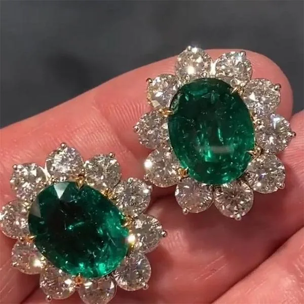 Handmade 3.5ct Oval Shape Emerald Earrings in Sterling Silver