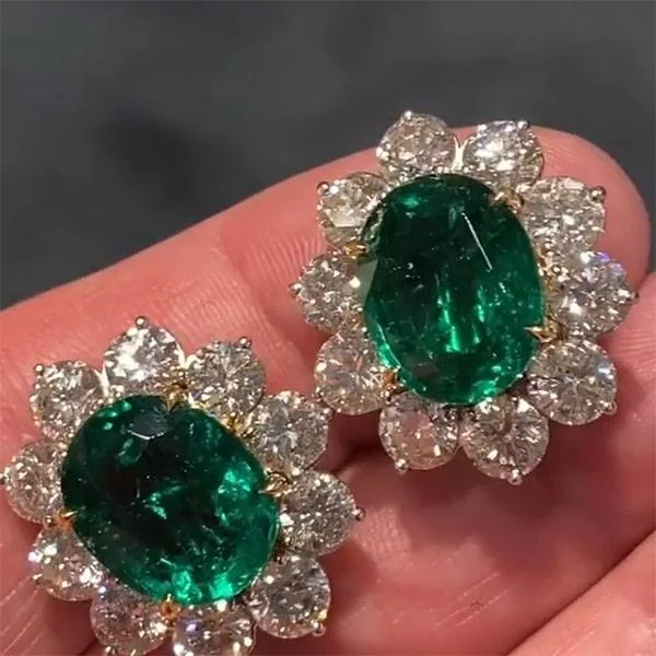 Handmade 3.5ct Oval Shape Emerald Earrings in Sterling Silver