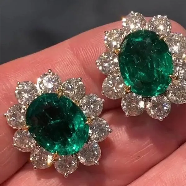 Handmade 3.5ct Oval Shape Emerald Earrings in Sterling Silver