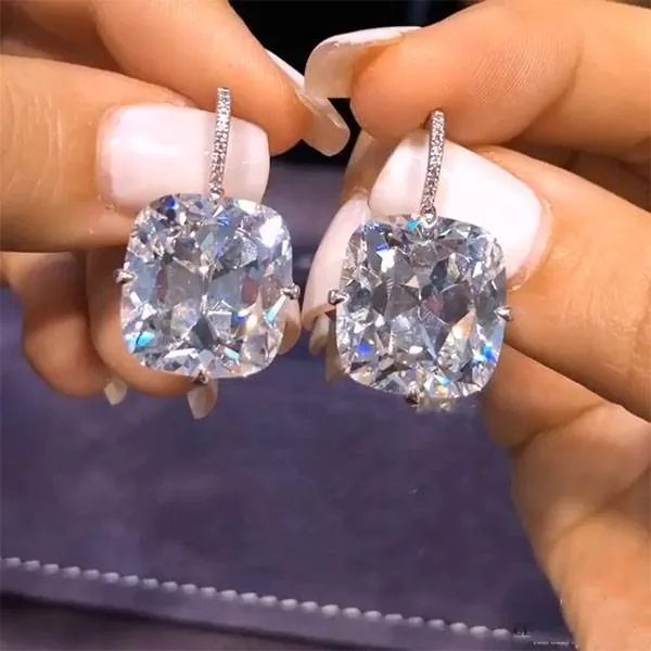 Handmade 5 CT Cushion Cut Dangle Earrings