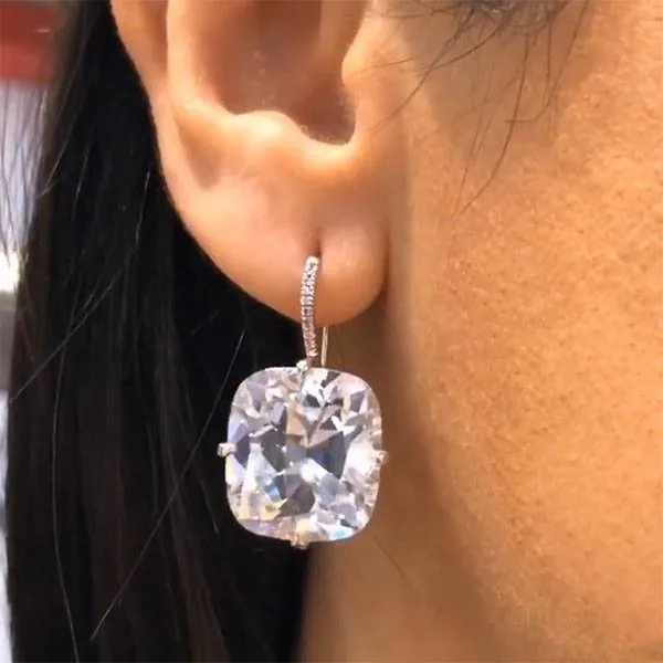 Handmade 5 CT Cushion Cut Dangle Earrings