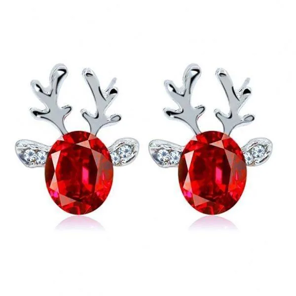 Christmas Reindeer Red Crystal Alloy Stud Earrings