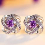 Four Leaf Amethyst Fashion Stud Earrings