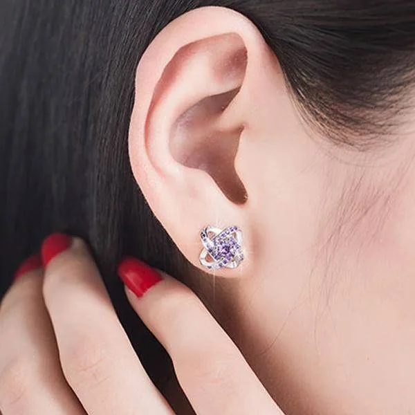 Four Leaf Amethyst Fashion Stud Earrings