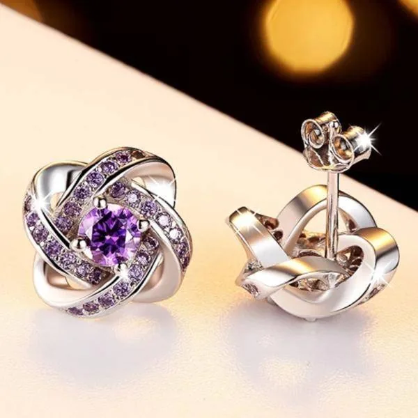 Four Leaf Amethyst Fashion Stud Earrings