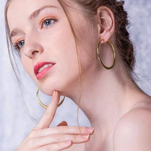 Yellow Gold Tone Alloy Hoop Earrings