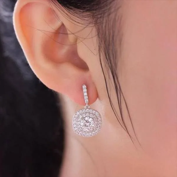 1.5 CT Double Halo Cushion Cut White Sapphire Earrings