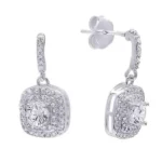 1.5 CT Double Halo Cushion Cut White Sapphire Earrings