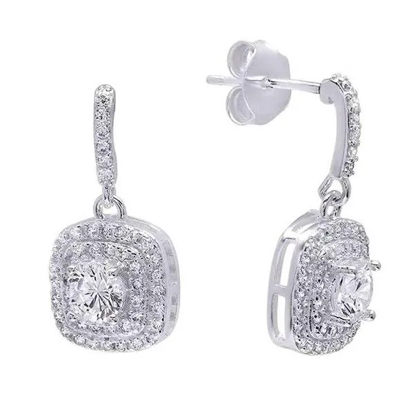 1.5 CT Double Halo Cushion Cut White Sapphire Earrings