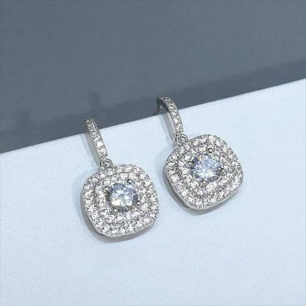 1.5 CT Double Halo Cushion Cut White Sapphire Earrings