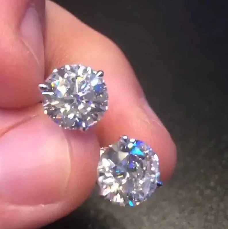Handmade 2 Ct Per Each Round Cut 3-Prong Ear Studs in Silver