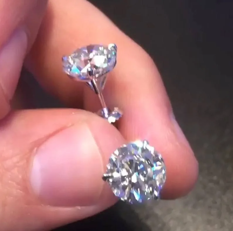 Handmade 2 Ct Per Each Round Cut 3-Prong Ear Studs in Silver