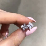 Handmade 2.0 each Princess Cut Sterling Silver Earrings Studs