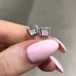 Handmade 2.0 each Princess Cut Sterling Silver Earrings Studs