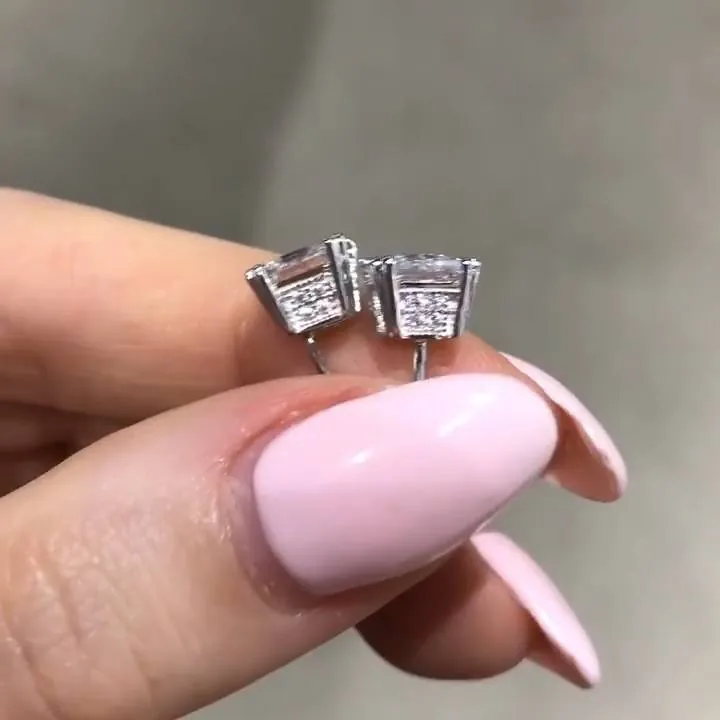 Handmade 2.0 each Princess Cut Sterling Silver Earrings Studs