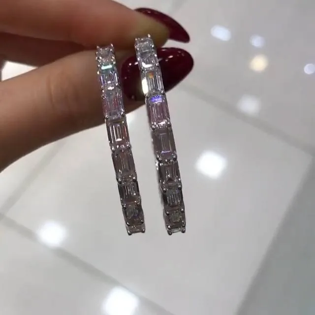 Handmade Baguette Hoops in Sterling Silver