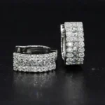 Three-Row White Hug Earrings with Pave Setting
