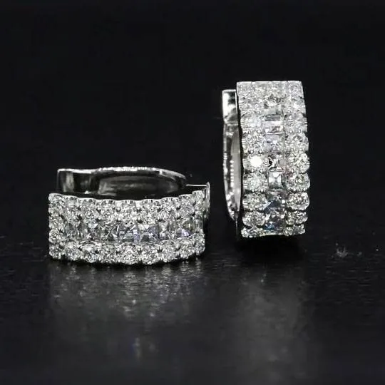 Three-Row White Hug Earrings with Pave Setting