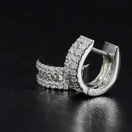 Three-Row White Hug Earrings with Pave Setting