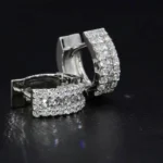 Three-Row White Hug Earrings with Pave Setting