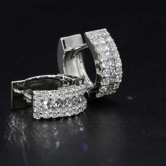 Three-Row White Hug Earrings with Pave Setting