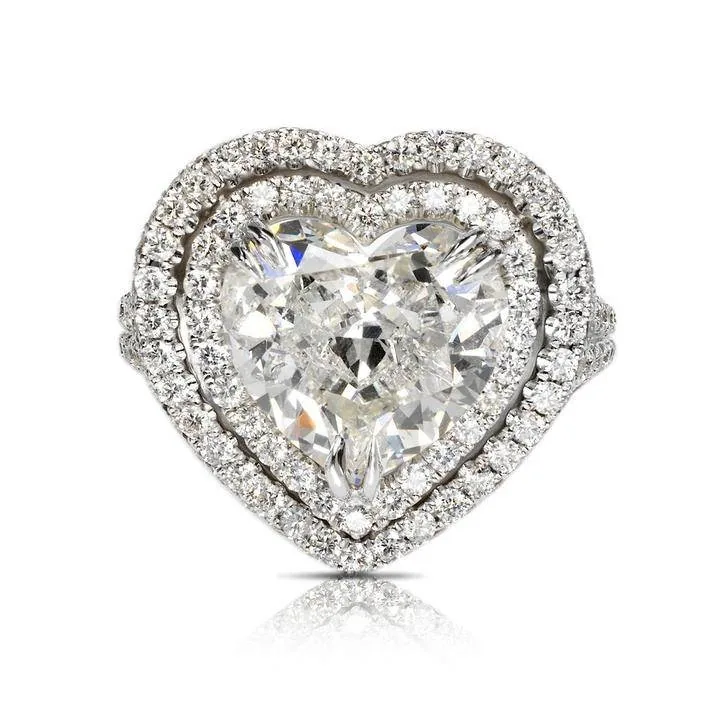 Handmade 5.2 CT Heart Cut Double Halo Sterling Silver Engagement Ring