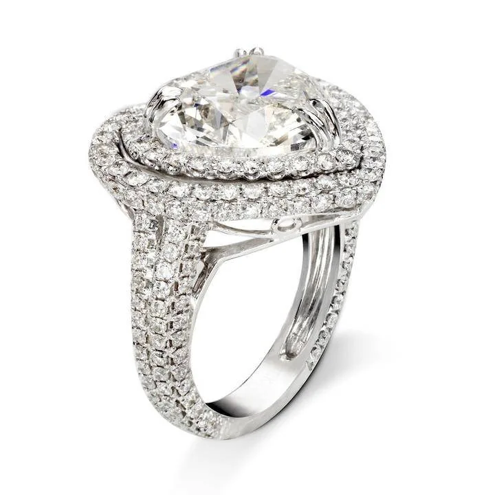 Handmade 5.2 CT Heart Cut Double Halo Sterling Silver Engagement Ring