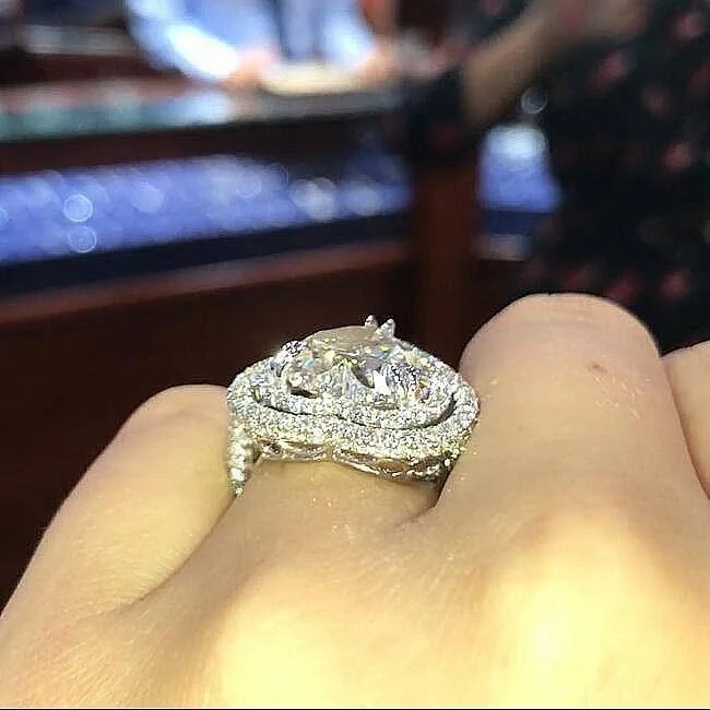 Handmade 5.2 CT Heart Cut Double Halo Sterling Silver Engagement Ring