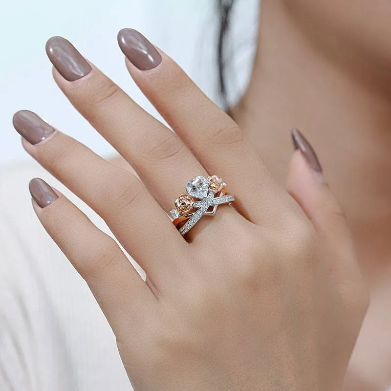 Handmade 1.25 ct Rose Flower Heart Cut Engagement Ring