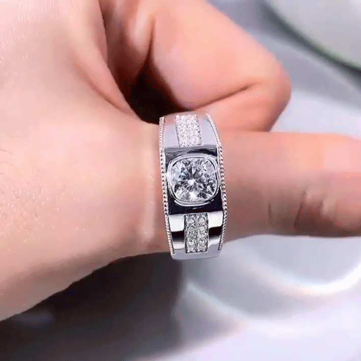 Handmade 0.5 ct Cushion Cut 925 Sterling Silver Engagement Ring For Men