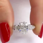 Handmade 3 CT Oval Cut Engagement Ring with Two Princess Sidestones
