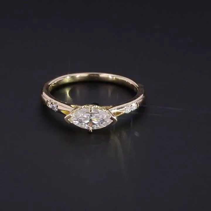 Handmade 1.5 CT Marquise Cut Ring in Yellow Gold Tone