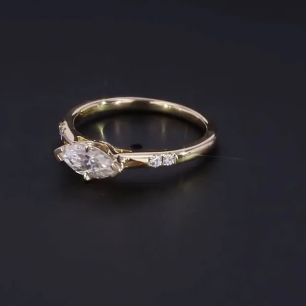 Handmade 1.5 CT Marquise Cut Ring in Yellow Gold Tone