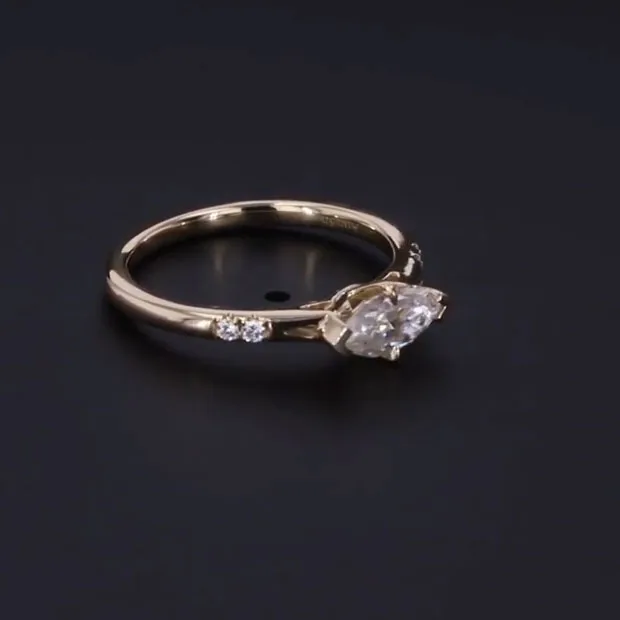 Handmade 1.5 CT Marquise Cut Ring in Yellow Gold Tone