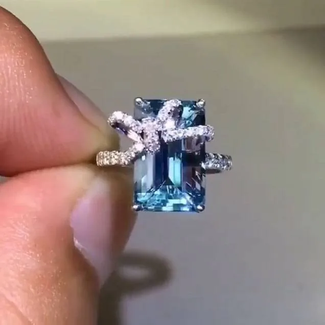 Handmade 4CT Aquamarine Bow Ring