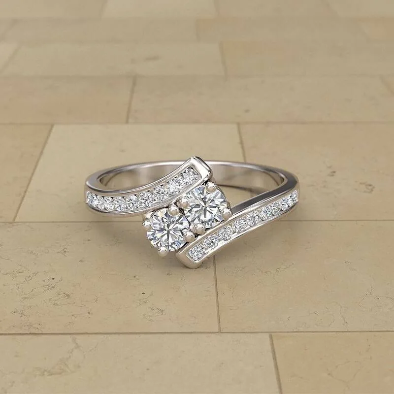 Twisted Shank 3CT Double Stone Sterling Silver Engagement Ring