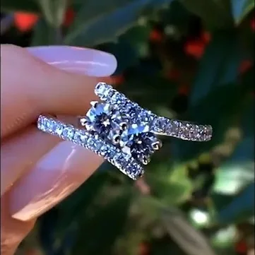 Twisted Shank 3CT Double Stone Sterling Silver Engagement Ring